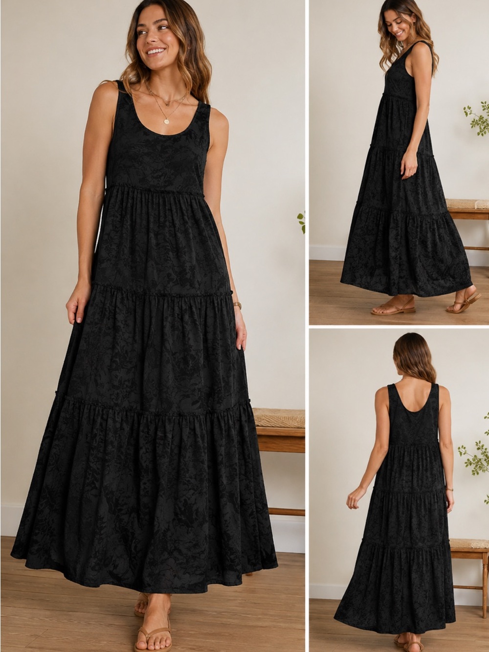 NATURAL LIFE Black Sleeveless Tiered Maxi Dress